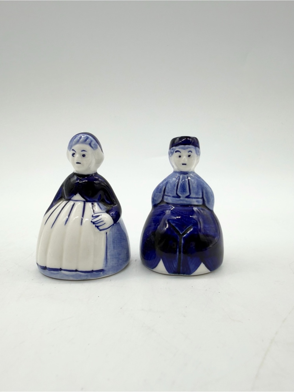 Vintage Hand Painted Delft Boy & Girl Porcelain Bell Figurines Pair Holland Blue
